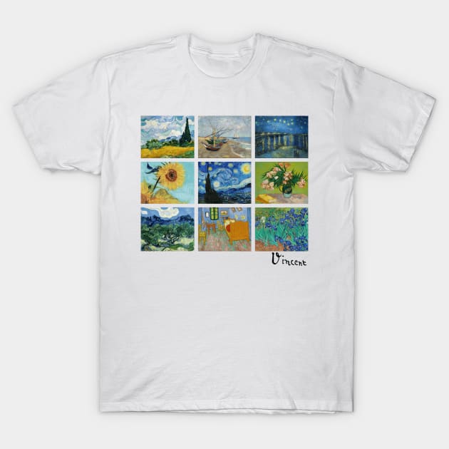 Famous Vincent Van Gogh Paintings Sunflowers Starry Night T-Shirt by amitsurti